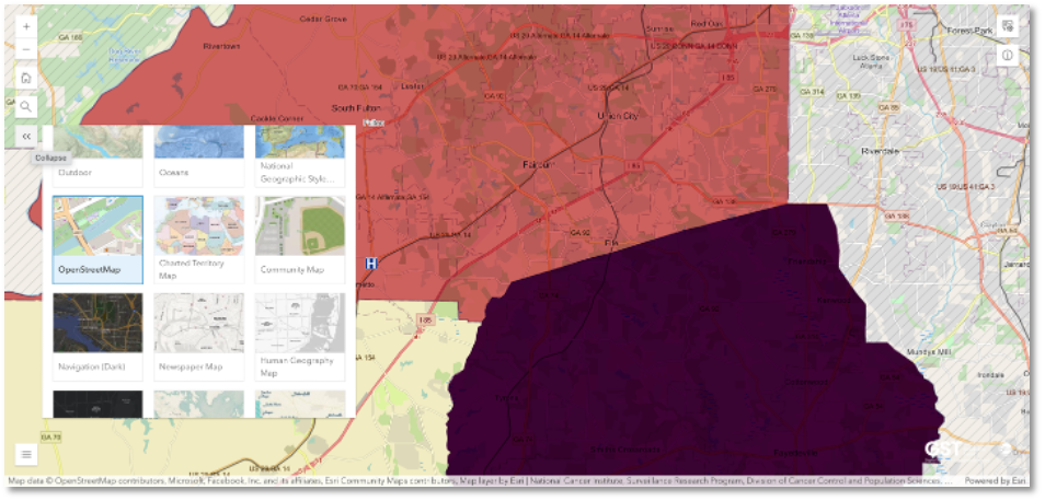Close-up of OpenStreetMap basemap